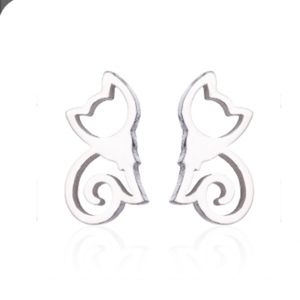 New Kitty Cat Stainless Steel Stud Earrings